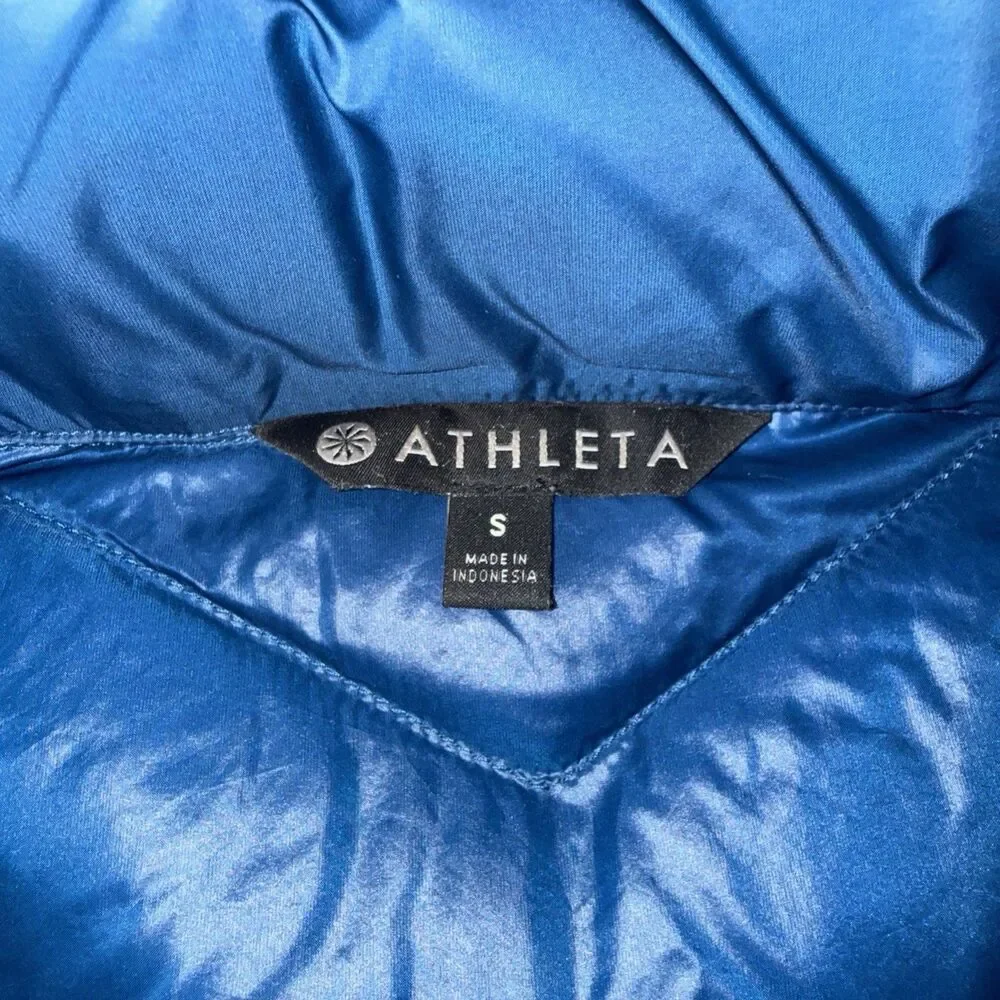 Athleta Banner Peak Goose Down Puffer Jacket Blue Lightweight Packable Women's S